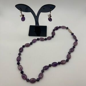 Vintage sterling silver amethyst necklace and earrings set